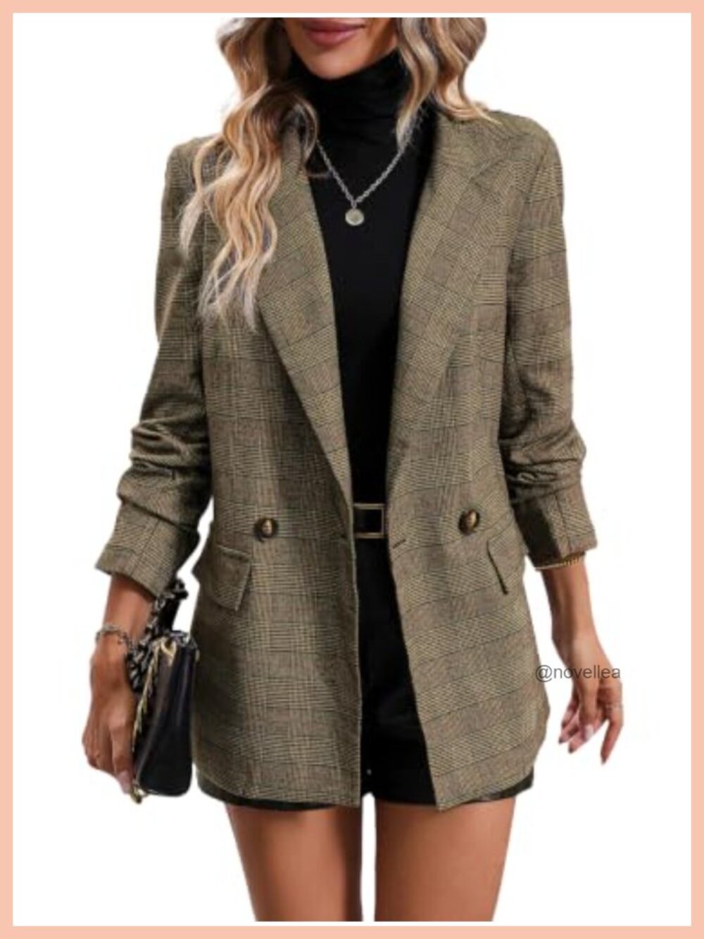 Plaid Blazer for Women Business Casual Double Breasted Houndstooth